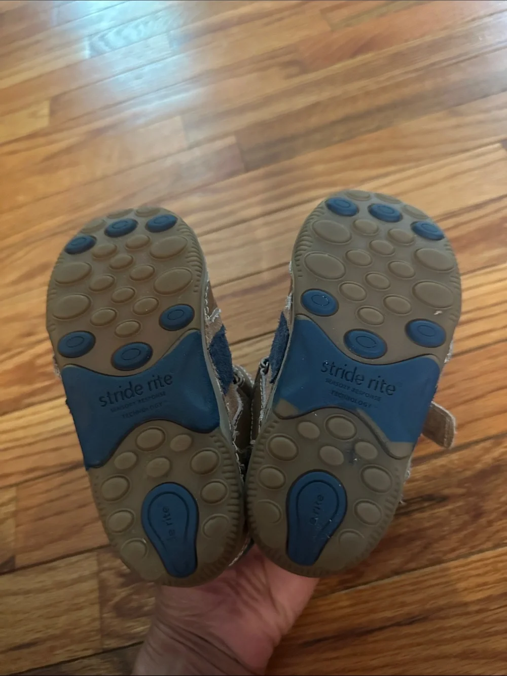 Stride Rite Brown and Navy Hook-and-Loop Sneakers